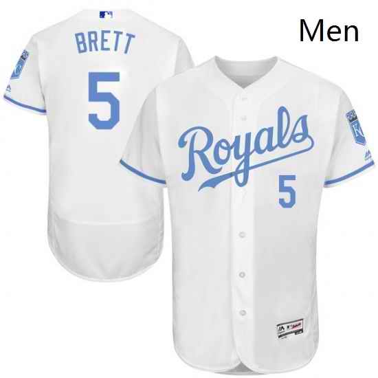 Mens Majestic Kansas City Royals 5 George Brett Authentic White 2016 Fathers Day Fashion Flex Base MLB Jersey